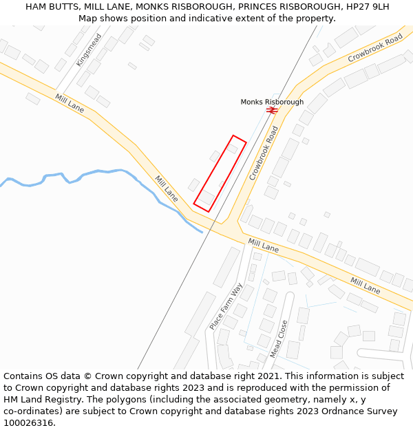 HAM BUTTS, MILL LANE, MONKS RISBOROUGH, PRINCES RISBOROUGH, HP27 9LH: Location map and indicative extent of plot