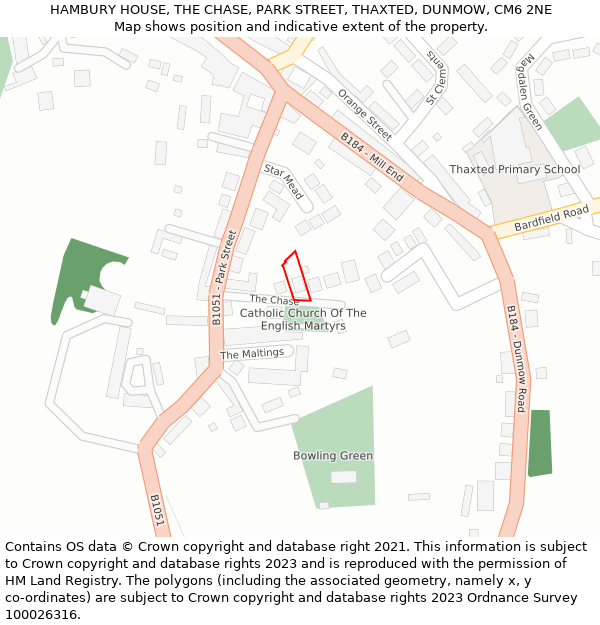 HAMBURY HOUSE, THE CHASE, PARK STREET, THAXTED, DUNMOW, CM6 2NE: Location map and indicative extent of plot