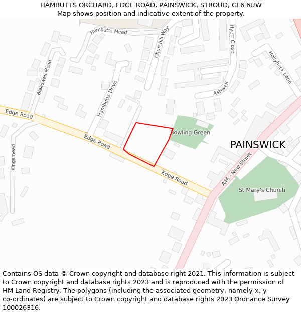 HAMBUTTS ORCHARD, EDGE ROAD, PAINSWICK, STROUD, GL6 6UW: Location map and indicative extent of plot