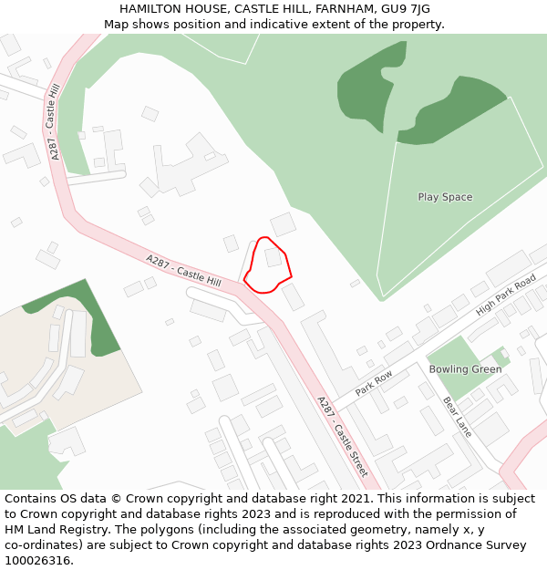 HAMILTON HOUSE, CASTLE HILL, FARNHAM, GU9 7JG: Location map and indicative extent of plot