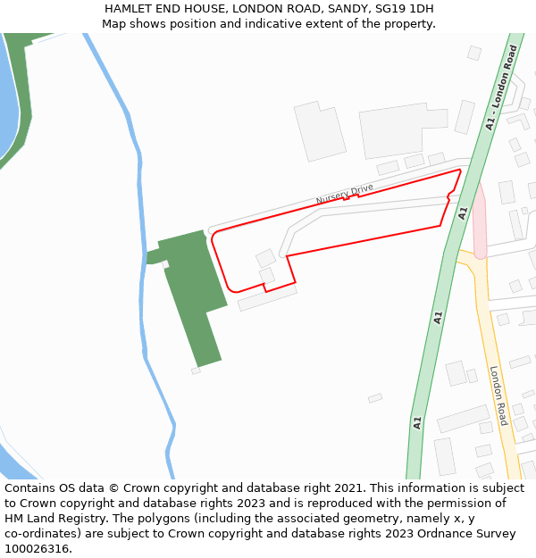 HAMLET END HOUSE, LONDON ROAD, SANDY, SG19 1DH: Location map and indicative extent of plot