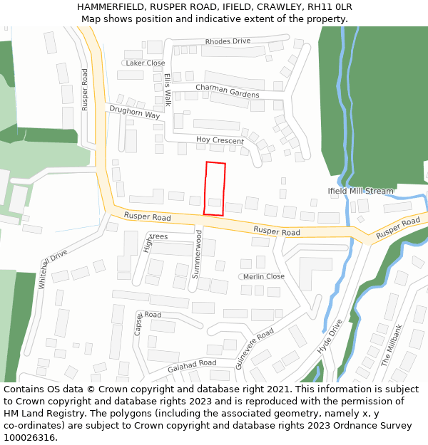 HAMMERFIELD, RUSPER ROAD, IFIELD, CRAWLEY, RH11 0LR: Location map and indicative extent of plot