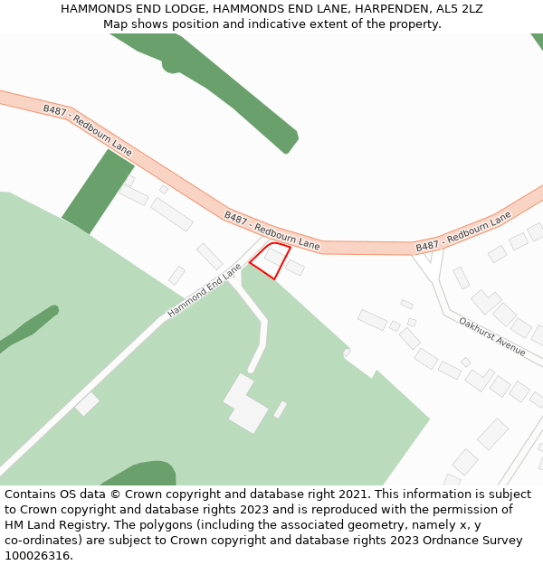 HAMMONDS END LODGE, HAMMONDS END LANE, HARPENDEN, AL5 2LZ: Location map and indicative extent of plot