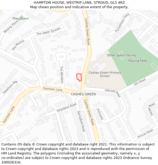 HAMPTON HOUSE, WESTRIP LANE, STROUD, GL5 4RZ: Location map and indicative extent of plot