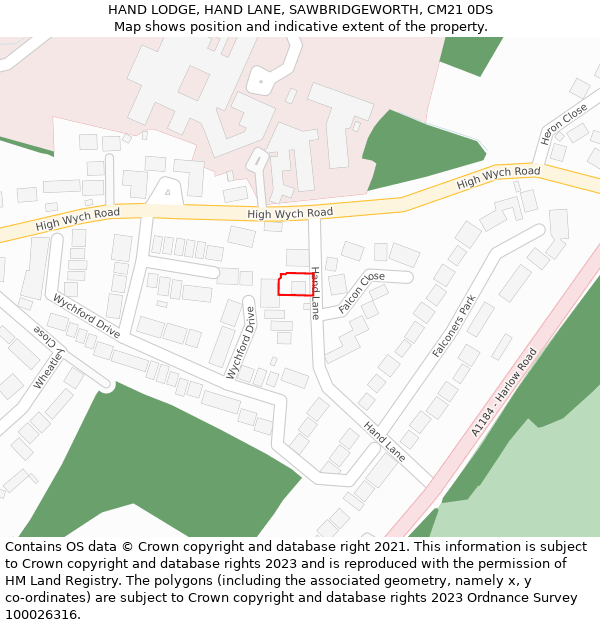 HAND LODGE, HAND LANE, SAWBRIDGEWORTH, CM21 0DS: Location map and indicative extent of plot