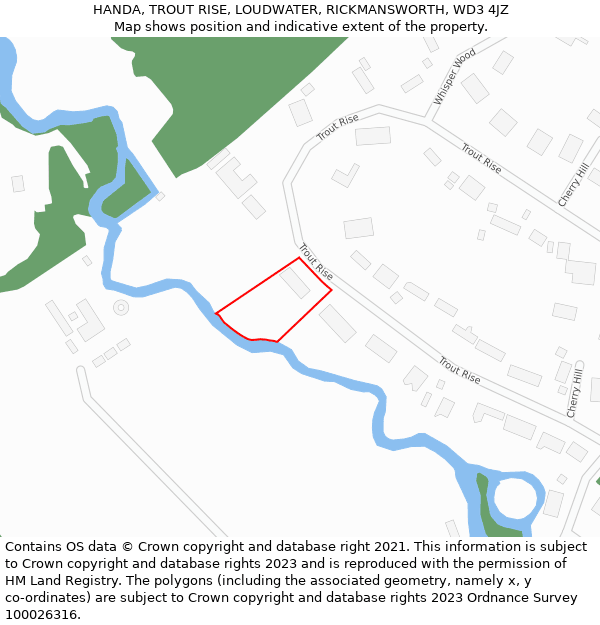 HANDA, TROUT RISE, LOUDWATER, RICKMANSWORTH, WD3 4JZ: Location map and indicative extent of plot