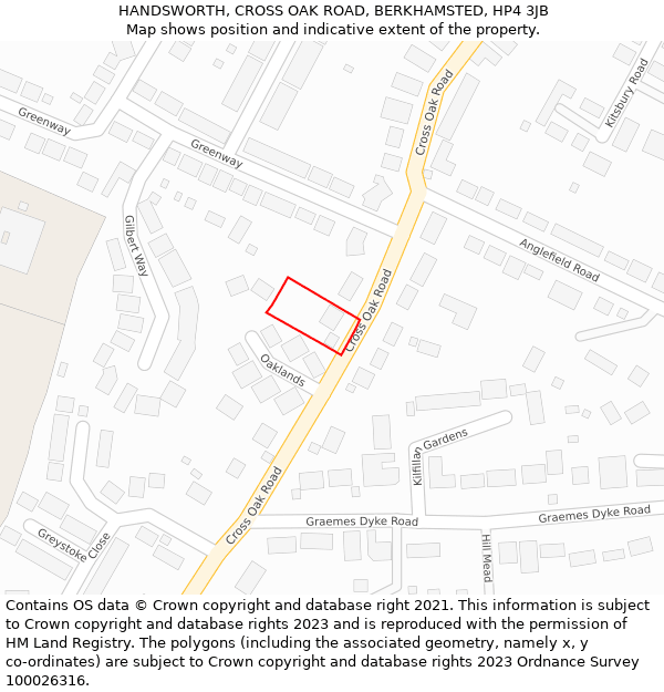 HANDSWORTH, CROSS OAK ROAD, BERKHAMSTED, HP4 3JB: Location map and indicative extent of plot