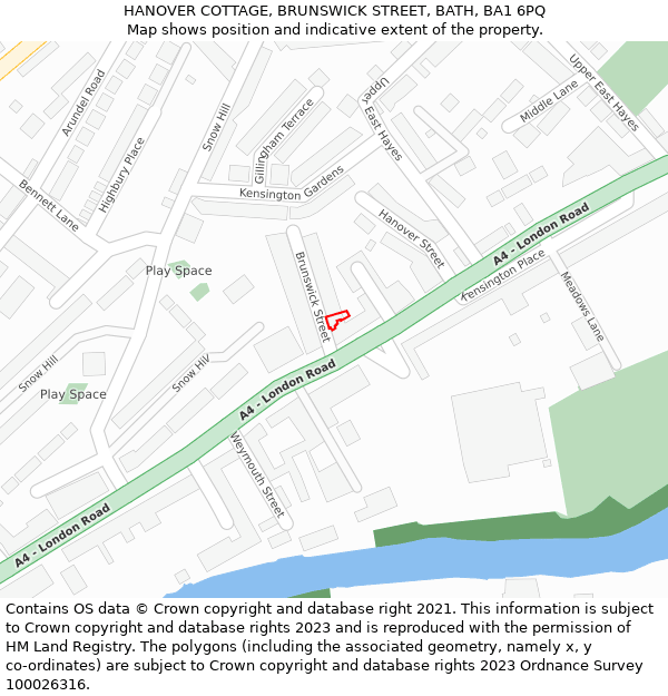 HANOVER COTTAGE, BRUNSWICK STREET, BATH, BA1 6PQ: Location map and indicative extent of plot