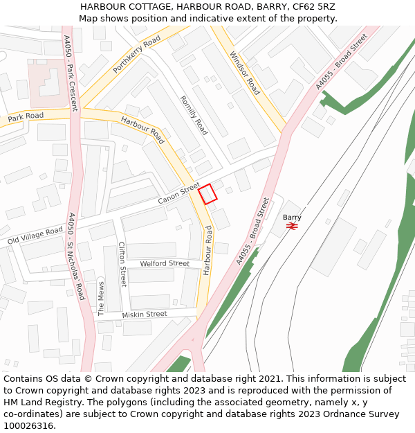 HARBOUR COTTAGE, HARBOUR ROAD, BARRY, CF62 5RZ: Location map and indicative extent of plot