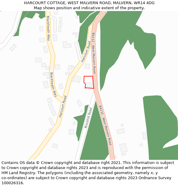 HARCOURT COTTAGE, WEST MALVERN ROAD, MALVERN, WR14 4DG: Location map and indicative extent of plot