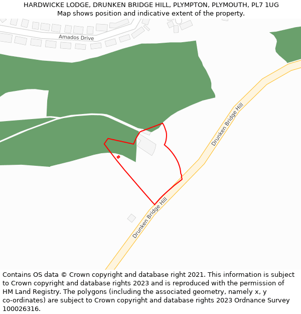 HARDWICKE LODGE, DRUNKEN BRIDGE HILL, PLYMPTON, PLYMOUTH, PL7 1UG: Location map and indicative extent of plot
