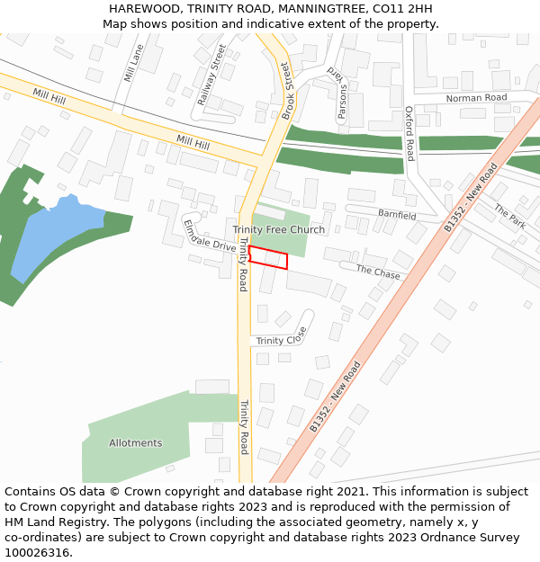 HAREWOOD, TRINITY ROAD, MANNINGTREE, CO11 2HH: Location map and indicative extent of plot