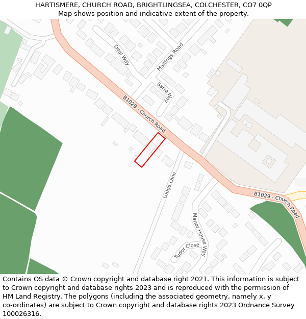 HARTISMERE, CHURCH ROAD, BRIGHTLINGSEA, COLCHESTER, CO7 0QP: Location map and indicative extent of plot