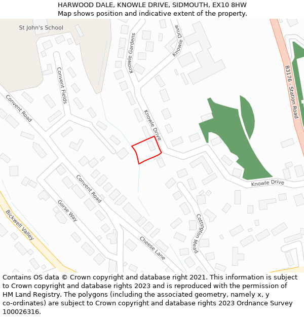 HARWOOD DALE, KNOWLE DRIVE, SIDMOUTH, EX10 8HW: Location map and indicative extent of plot