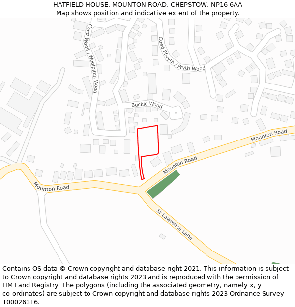 HATFIELD HOUSE, MOUNTON ROAD, CHEPSTOW, NP16 6AA: Location map and indicative extent of plot