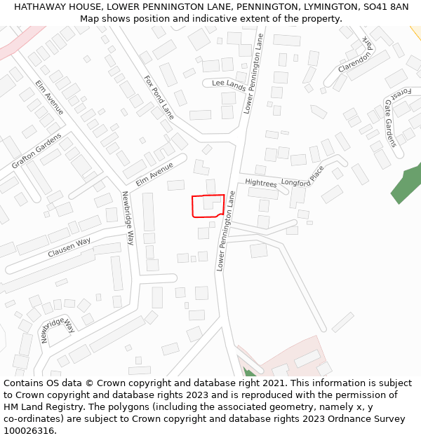 HATHAWAY HOUSE, LOWER PENNINGTON LANE, PENNINGTON, LYMINGTON, SO41 8AN: Location map and indicative extent of plot