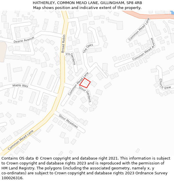 HATHERLEY, COMMON MEAD LANE, GILLINGHAM, SP8 4RB: Location map and indicative extent of plot