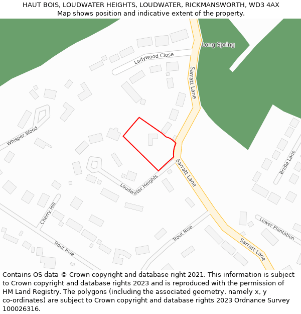 HAUT BOIS, LOUDWATER HEIGHTS, LOUDWATER, RICKMANSWORTH, WD3 4AX: Location map and indicative extent of plot