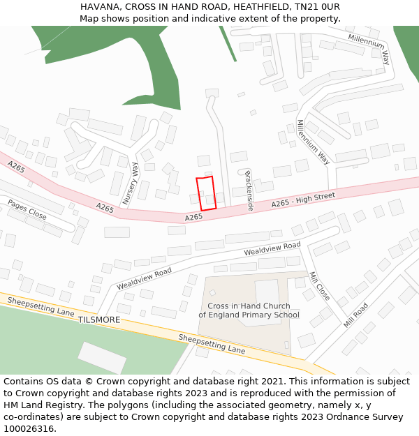 HAVANA, CROSS IN HAND ROAD, HEATHFIELD, TN21 0UR: Location map and indicative extent of plot