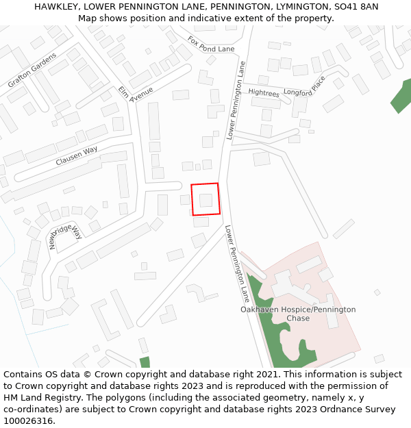 HAWKLEY, LOWER PENNINGTON LANE, PENNINGTON, LYMINGTON, SO41 8AN: Location map and indicative extent of plot