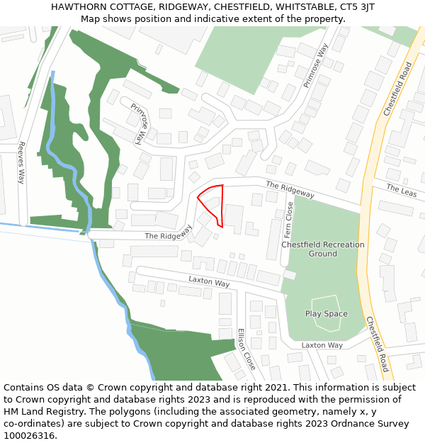 HAWTHORN COTTAGE, RIDGEWAY, CHESTFIELD, WHITSTABLE, CT5 3JT: Location map and indicative extent of plot