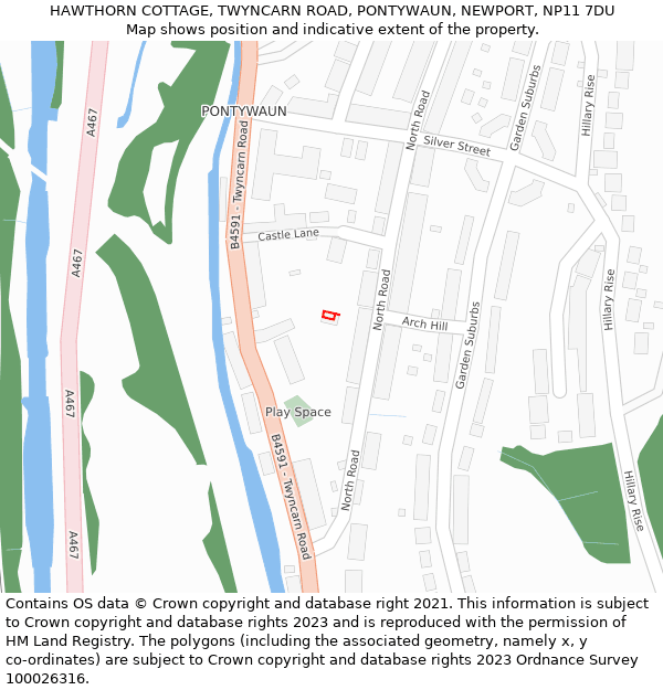 HAWTHORN COTTAGE, TWYNCARN ROAD, PONTYWAUN, NEWPORT, NP11 7DU: Location map and indicative extent of plot