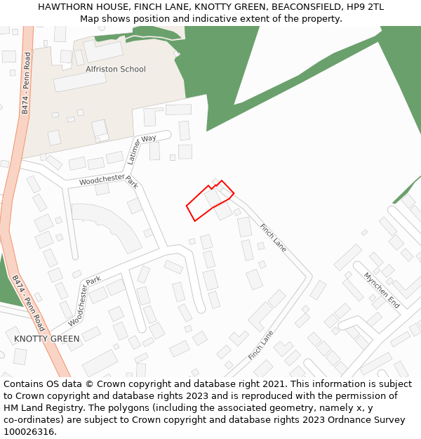 HAWTHORN HOUSE, FINCH LANE, KNOTTY GREEN, BEACONSFIELD, HP9 2TL: Location map and indicative extent of plot