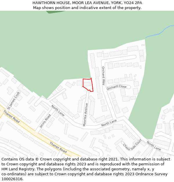 HAWTHORN HOUSE, MOOR LEA AVENUE, YORK, YO24 2PA: Location map and indicative extent of plot