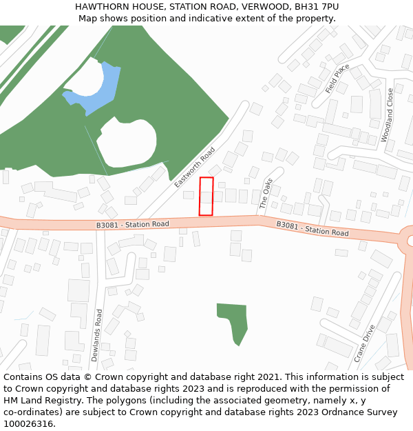 HAWTHORN HOUSE, STATION ROAD, VERWOOD, BH31 7PU: Location map and indicative extent of plot