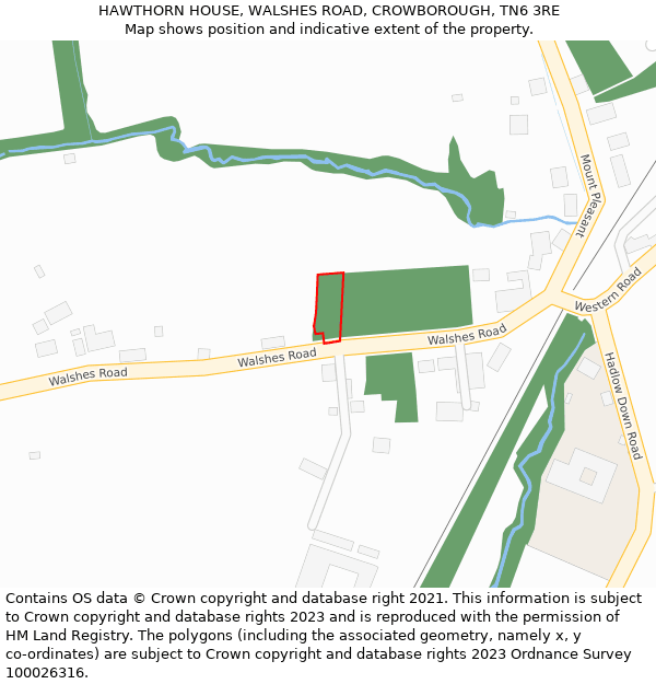 HAWTHORN HOUSE, WALSHES ROAD, CROWBOROUGH, TN6 3RE: Location map and indicative extent of plot