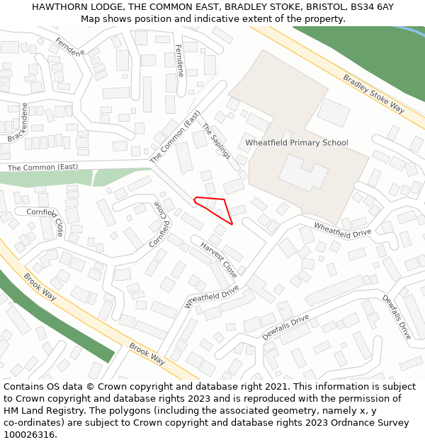 HAWTHORN LODGE, THE COMMON EAST, BRADLEY STOKE, BRISTOL, BS34 6AY: Location map and indicative extent of plot