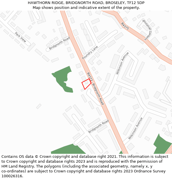 HAWTHORN RIDGE, BRIDGNORTH ROAD, BROSELEY, TF12 5DP: Location map and indicative extent of plot