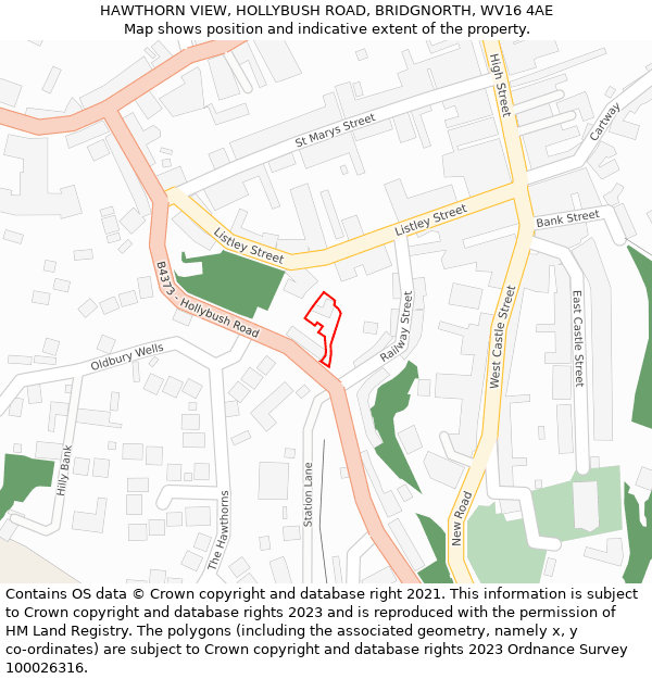 HAWTHORN VIEW, HOLLYBUSH ROAD, BRIDGNORTH, WV16 4AE: Location map and indicative extent of plot