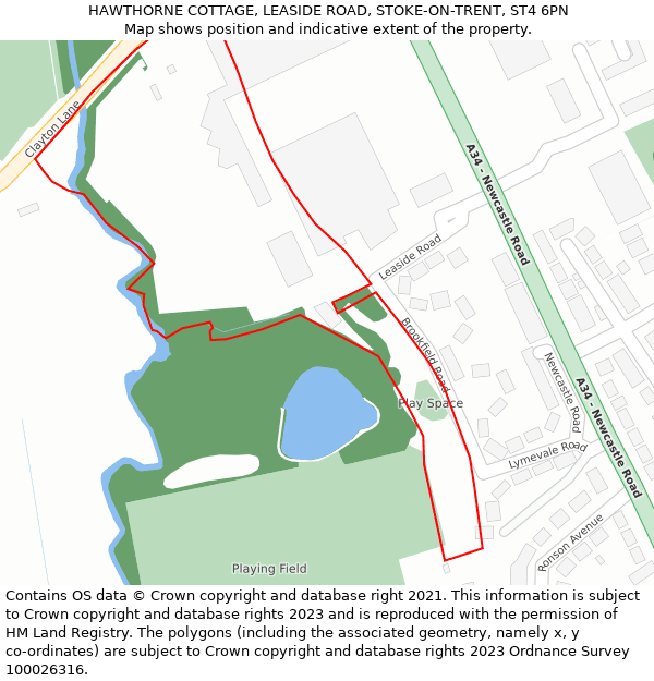 HAWTHORNE COTTAGE, LEASIDE ROAD, STOKE-ON-TRENT, ST4 6PN: Location map and indicative extent of plot
