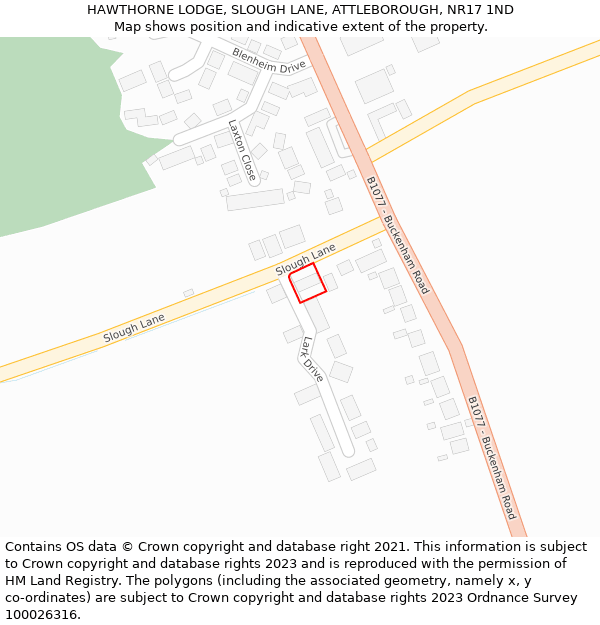 HAWTHORNE LODGE, SLOUGH LANE, ATTLEBOROUGH, NR17 1ND: Location map and indicative extent of plot