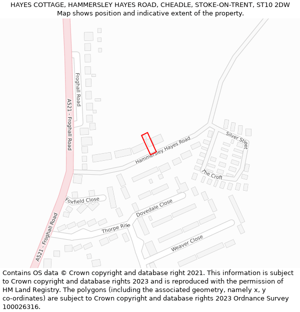 HAYES COTTAGE, HAMMERSLEY HAYES ROAD, CHEADLE, STOKE-ON-TRENT, ST10 2DW: Location map and indicative extent of plot