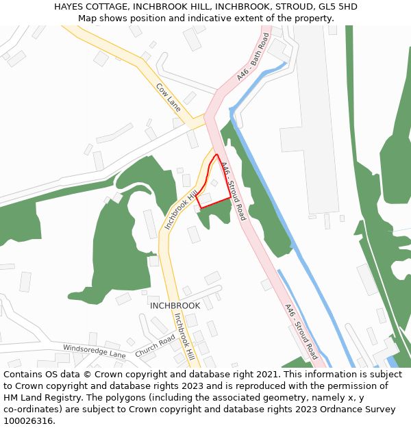 HAYES COTTAGE, INCHBROOK HILL, INCHBROOK, STROUD, GL5 5HD: Location map and indicative extent of plot