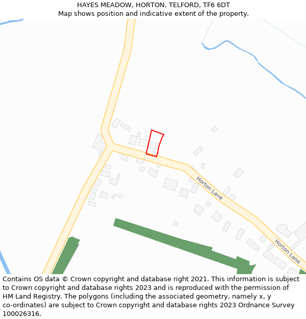 HAYES MEADOW, HORTON, TELFORD, TF6 6DT: Location map and indicative extent of plot