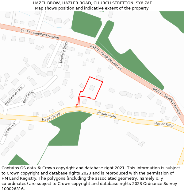 HAZEL BROW, HAZLER ROAD, CHURCH STRETTON, SY6 7AF: Location map and indicative extent of plot