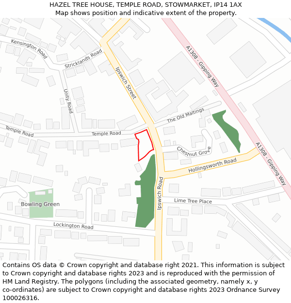 HAZEL TREE HOUSE, TEMPLE ROAD, STOWMARKET, IP14 1AX: Location map and indicative extent of plot