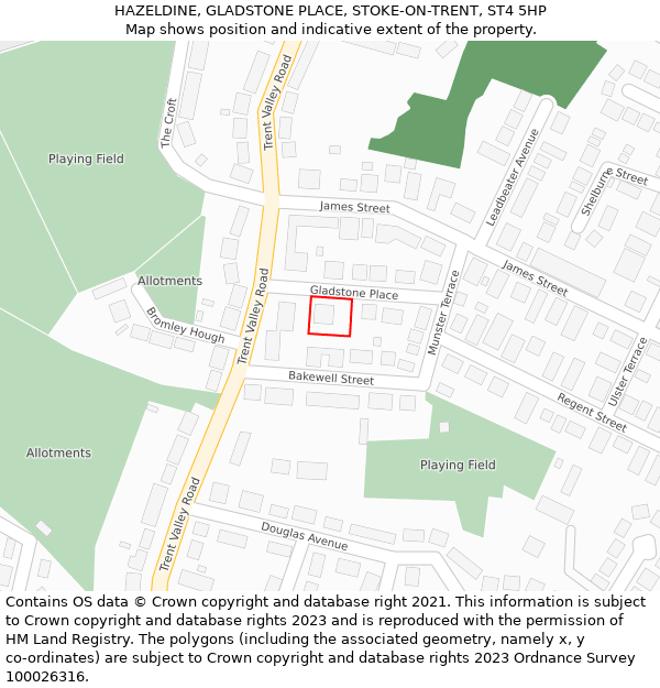 HAZELDINE, GLADSTONE PLACE, STOKE-ON-TRENT, ST4 5HP: Location map and indicative extent of plot