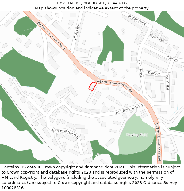 HAZELMERE, ABERDARE, CF44 0TW: Location map and indicative extent of plot