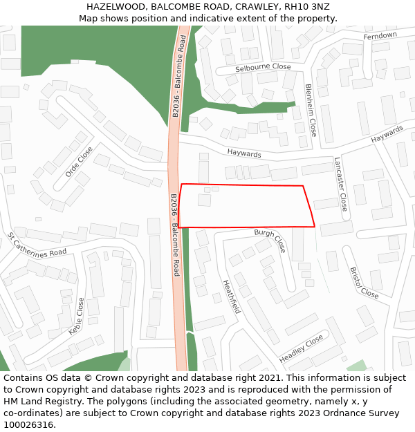 HAZELWOOD, BALCOMBE ROAD, CRAWLEY, RH10 3NZ: Location map and indicative extent of plot