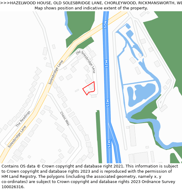HAZELWOOD HOUSE, OLD SOLESBRIDGE LANE, CHORLEYWOOD, RICKMANSWORTH, WD3 5ST: Location map and indicative extent of plot