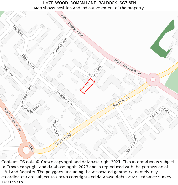 HAZELWOOD, ROMAN LANE, BALDOCK, SG7 6PN: Location map and indicative extent of plot