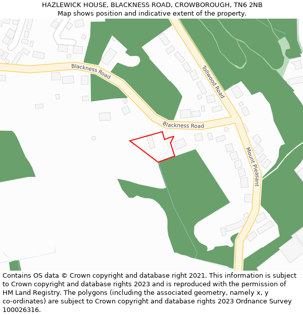HAZLEWICK HOUSE, BLACKNESS ROAD, CROWBOROUGH, TN6 2NB: Location map and indicative extent of plot