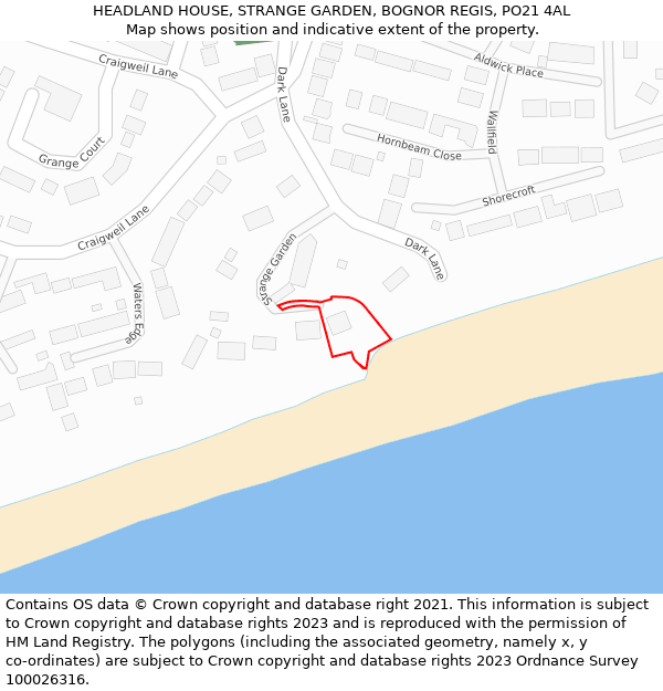 HEADLAND HOUSE, STRANGE GARDEN, BOGNOR REGIS, PO21 4AL: Location map and indicative extent of plot
