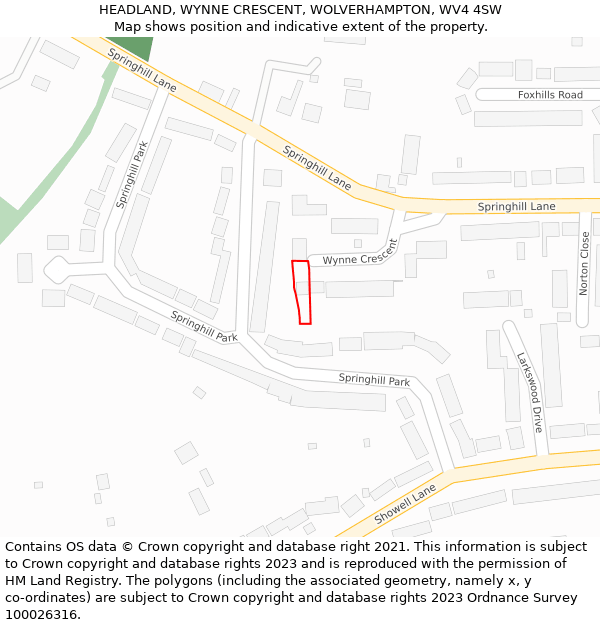 HEADLAND, WYNNE CRESCENT, WOLVERHAMPTON, WV4 4SW: Location map and indicative extent of plot
