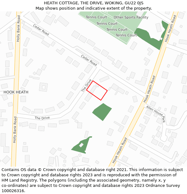 HEATH COTTAGE, THE DRIVE, WOKING, GU22 0JS: Location map and indicative extent of plot