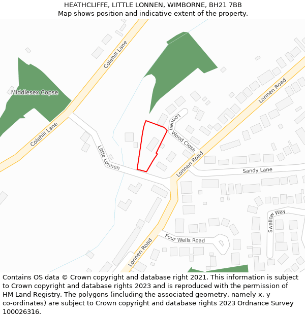 HEATHCLIFFE, LITTLE LONNEN, WIMBORNE, BH21 7BB: Location map and indicative extent of plot